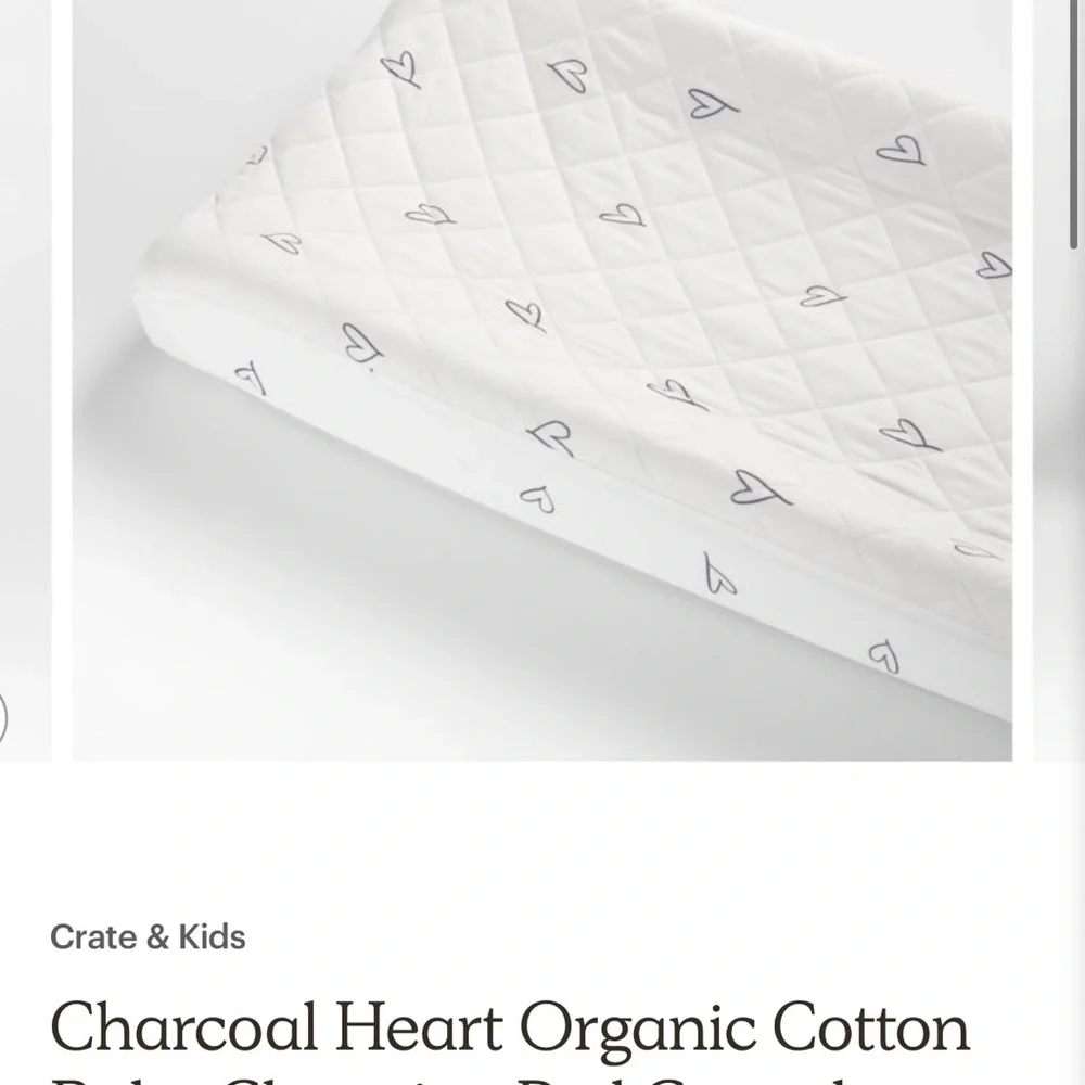 Crate&Barrel White and charcoal Heart changing pad cover